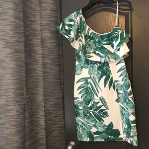 Tropical Printed One Shoulder Dress